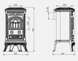 Lekkerstoken.nl Gietijzeren houtkachel Nordflam Plato 6kw, technische tekening